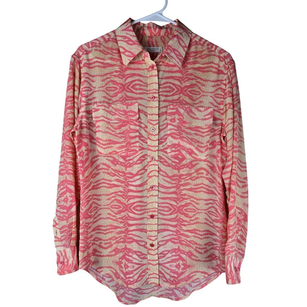 Equipment Femme XS Pink & Beige Zebra Print Silk Button-Up Shirt Career‎ Classic